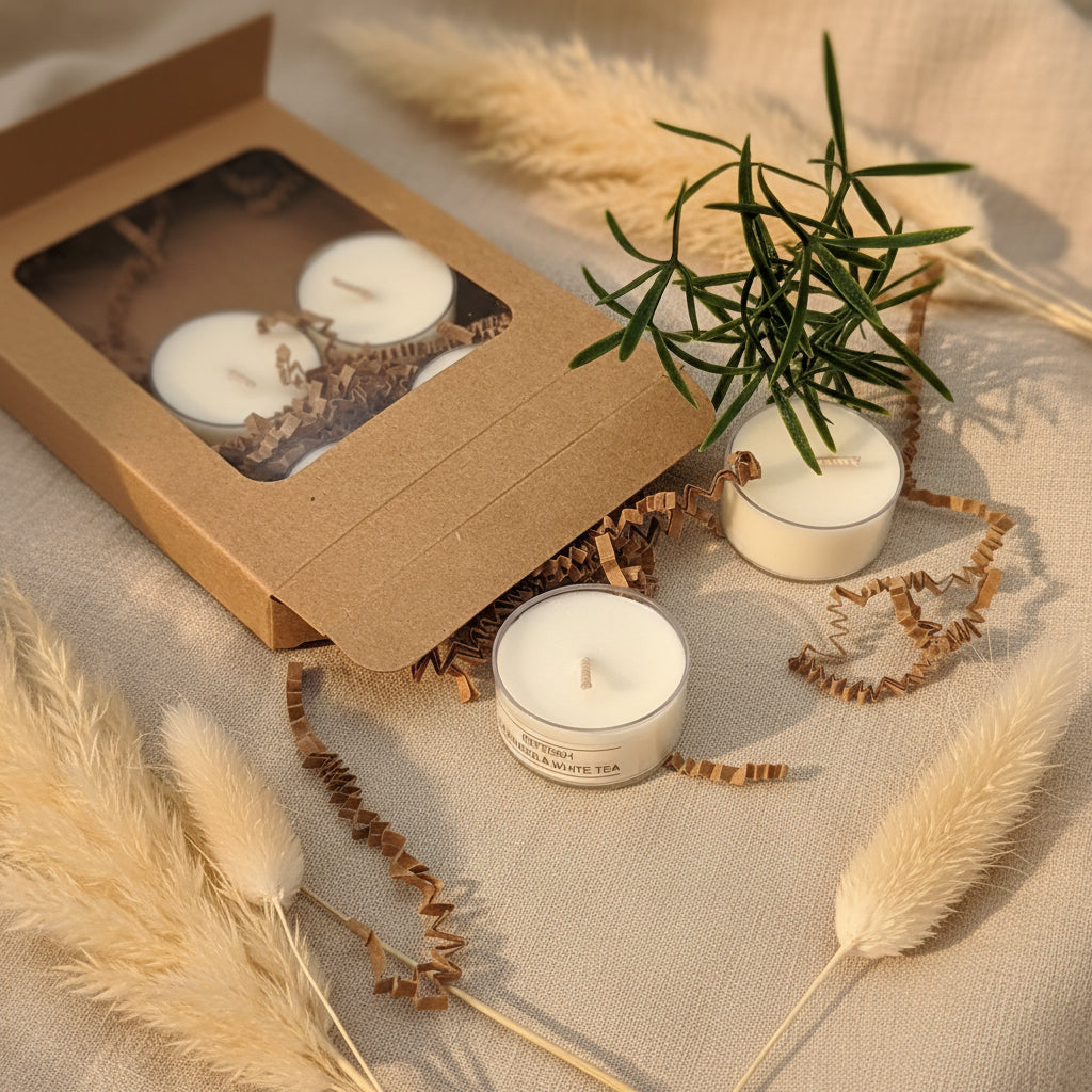 The Melting Eyes tealight candles top view showing six soy wax tealights