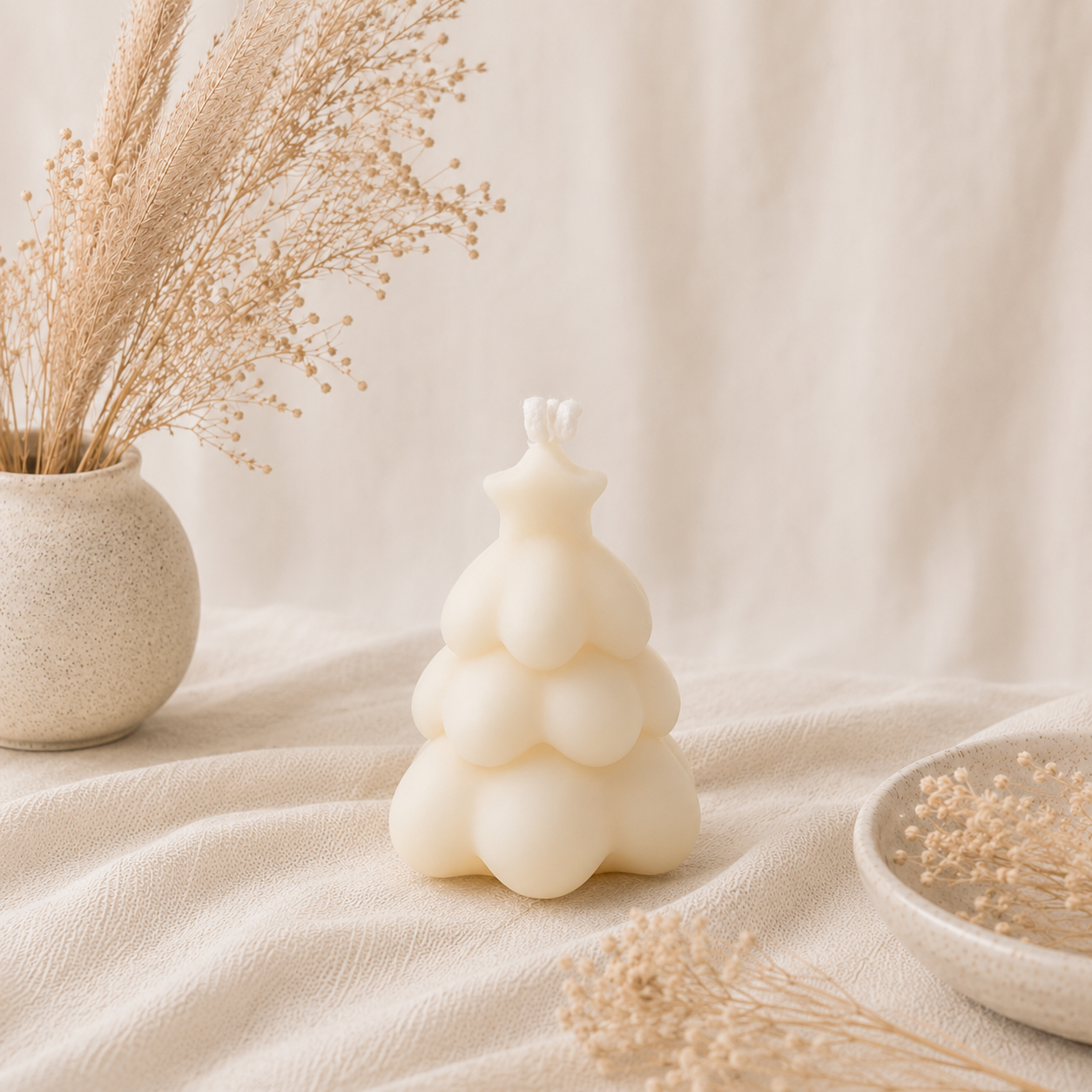 The Melting Eyes Christmas Tree with Star candle side view hand-poured unscented