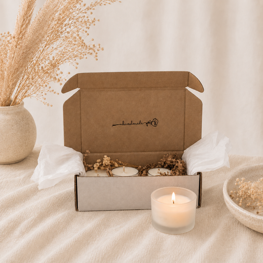 The Melting Eyes Discovery Kit six tealights and candle holder overhead view
