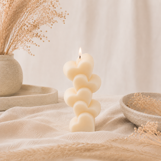 The Melting Eyes Stacked Hearts candle side view hand-poured unscented soy wax