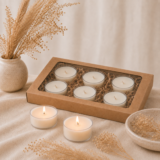 The Melting Eyes Tealight Candles 6-pack close up of soy wax tealights