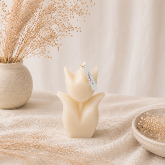 The Melting Eyes Tulip Flower decorative soy candle top view showing petal detail
