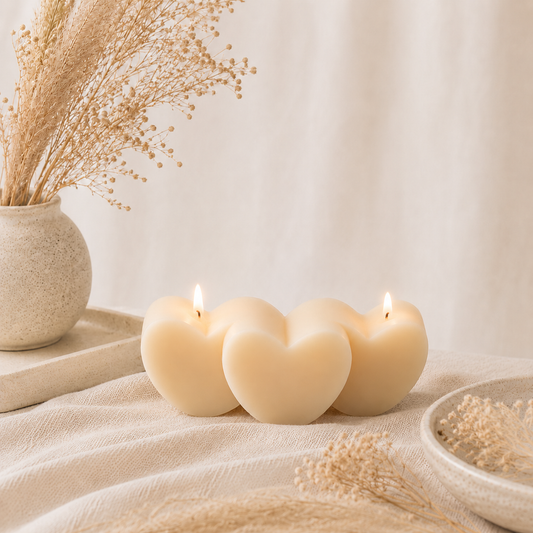The Melting Eyes Three Hearts candle front view three heart shapes in a row