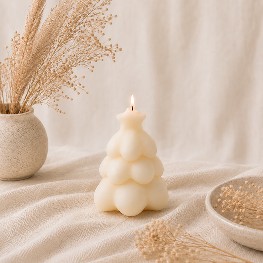The Melting Eyes Christmas Tree with Star decorative soy candle front view
