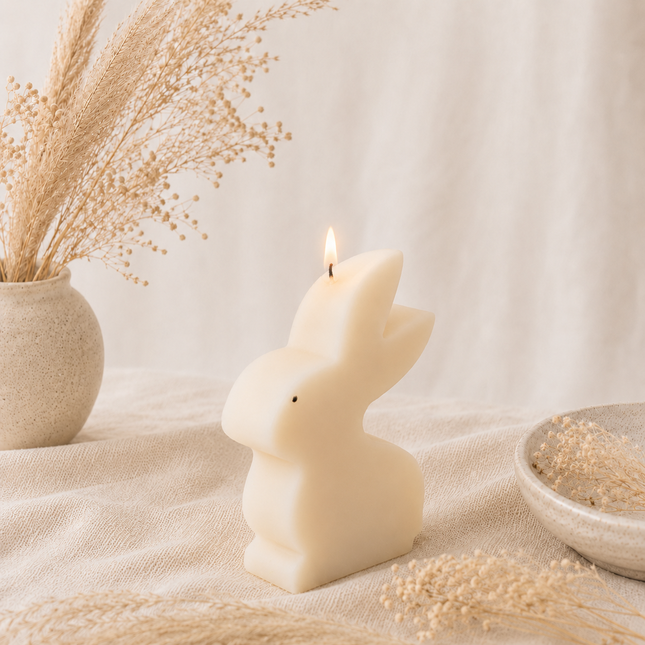 The Melting Eyes Bunny candle side view showing full shape detail