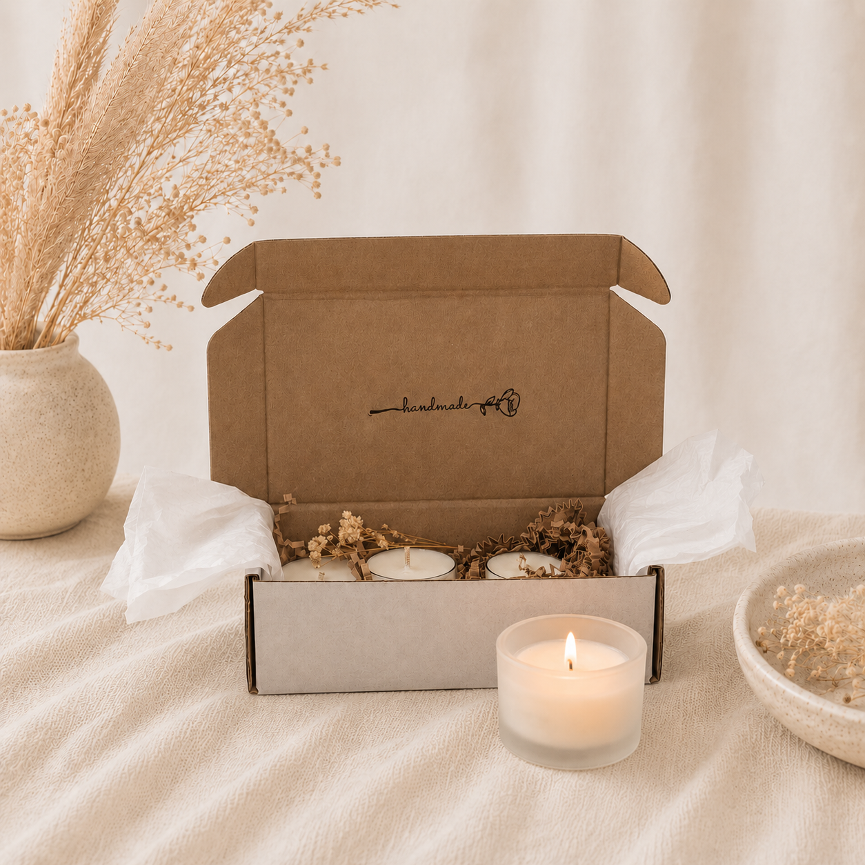The Melting Eyes Discovery Kit six tealights and candle holder overhead view