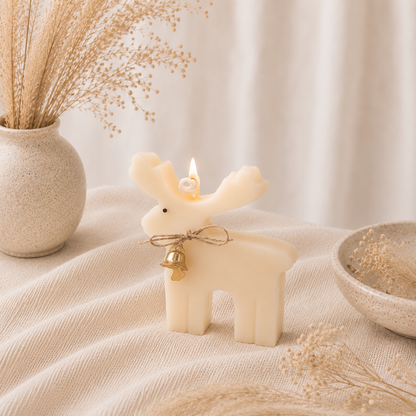 The Melting Eyes Elk candle side view showing antler detail hand-poured unscented