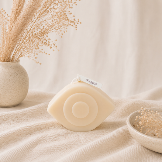 The Melting Eyes signature eye-shaped decorative soy candle front view