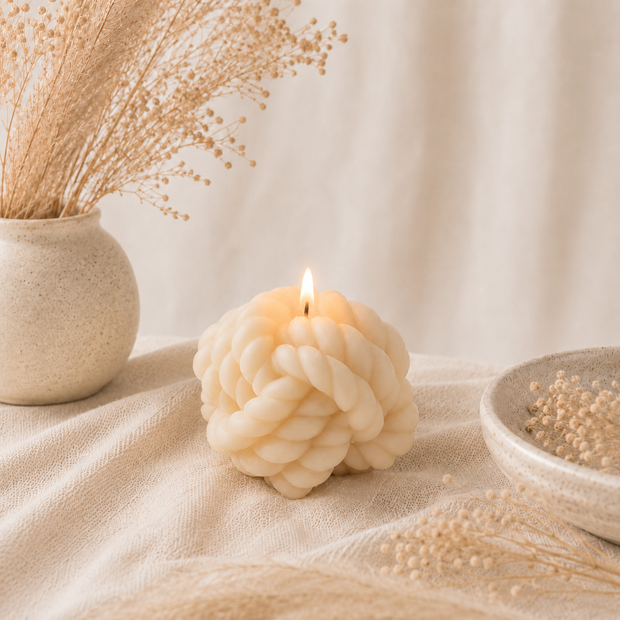 The Melting Eyes Knot decorative soy candle side view