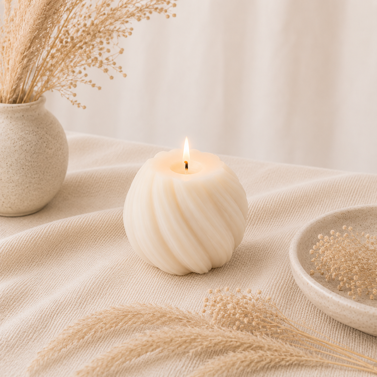 The Melting Eyes Spiral candle side view showing sculptural twist form