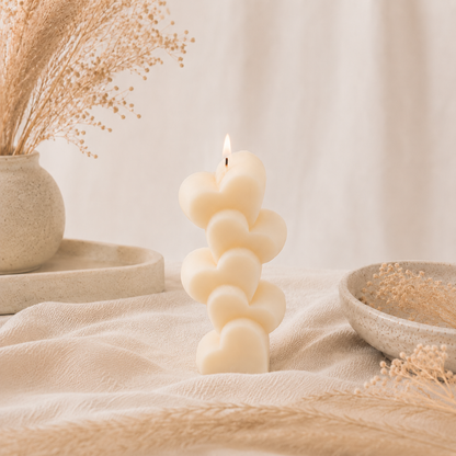 The Melting Eyes Stacked Hearts candle side view hand-poured unscented soy wax