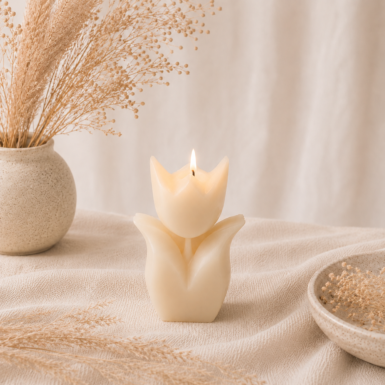The Melting Eyes Tulip Flower decorative soy candle side view