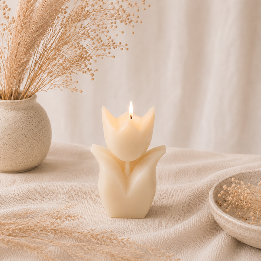 The Melting Eyes Tulip Flower decorative soy candle side view