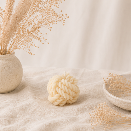 The Melting Eyes Wool Knot decorative soy candle front view