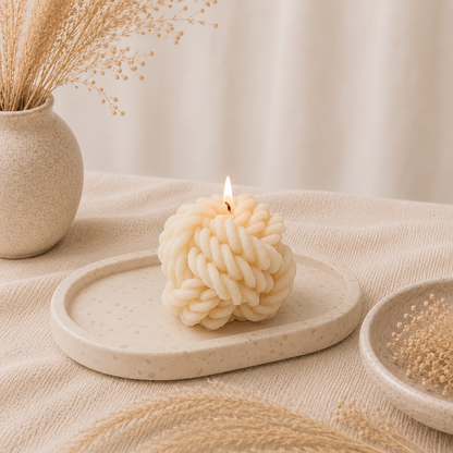 The Melting Eyes Wool Knot decorative soy candle side view